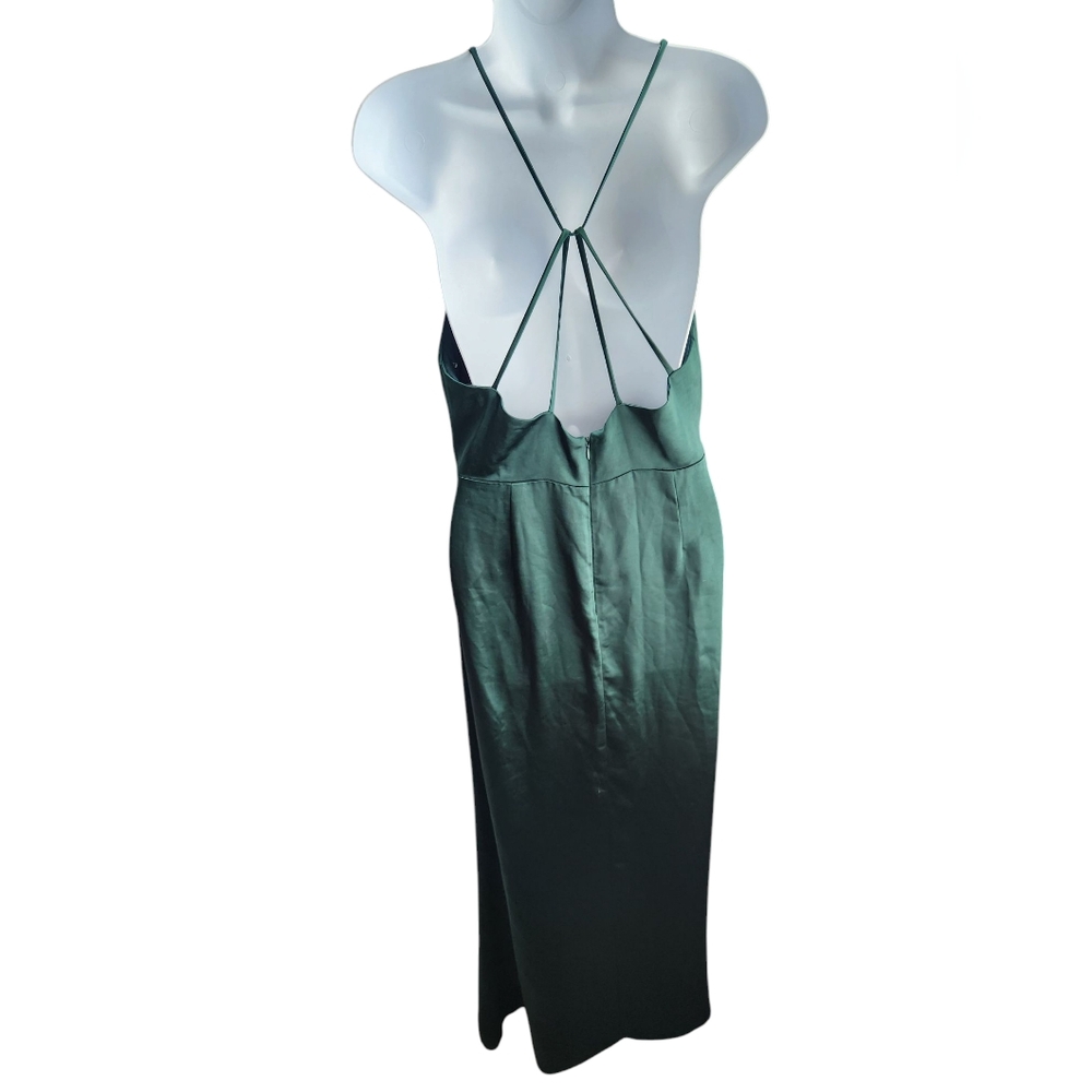 Lulus Green Satin Halter Slit Maxi Dress Size L - Picture 2 of 3